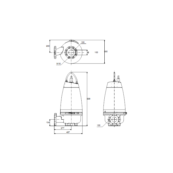 Погружной канализационный насос Grundfos SEV.100.100.55.4.51D.R артикул 96889345 – габаритный чертеж